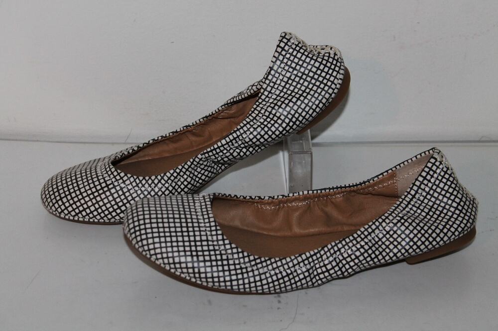 Lucky Brand Emmie Flats, Women's 6 EU 36, Black White Leather, Chic, Minimalist